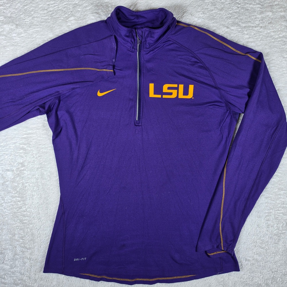 Nike Dri-FIT LSU Tigers Women L Purple Nylon Stretch 1/4 zip L/S Pullover